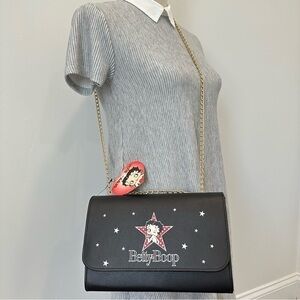 Betty Boop Flap Chain Convertible Crossbody Chain Bag in Black